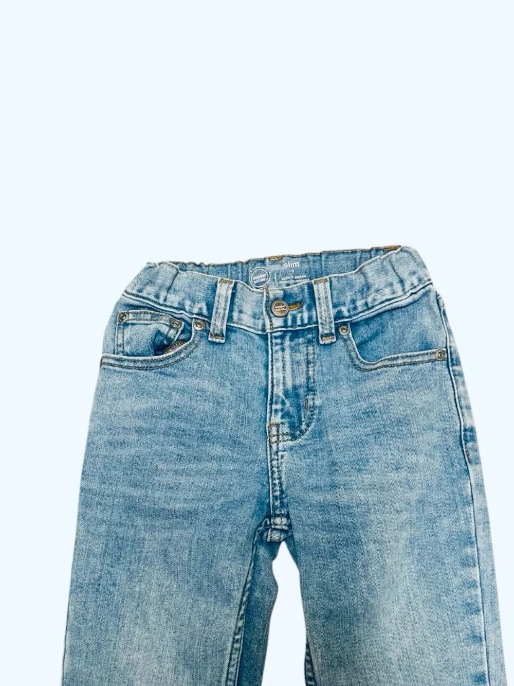 Wonder Nation cotton blend light blue denim jeans Boy 7 Slim 5 pocket design zip